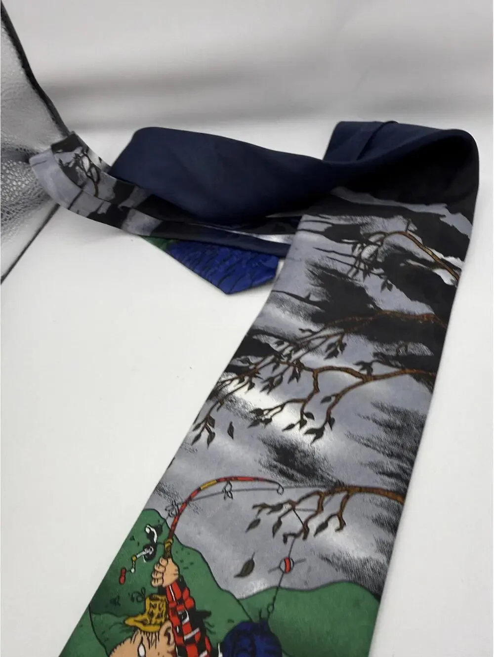 Novelty Fishing Cartoon Print Neck Tie